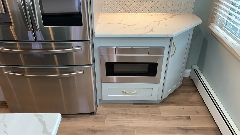 Microwave drawer by the fridge