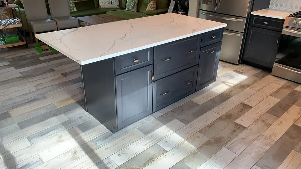 Navy island with a quartz top
